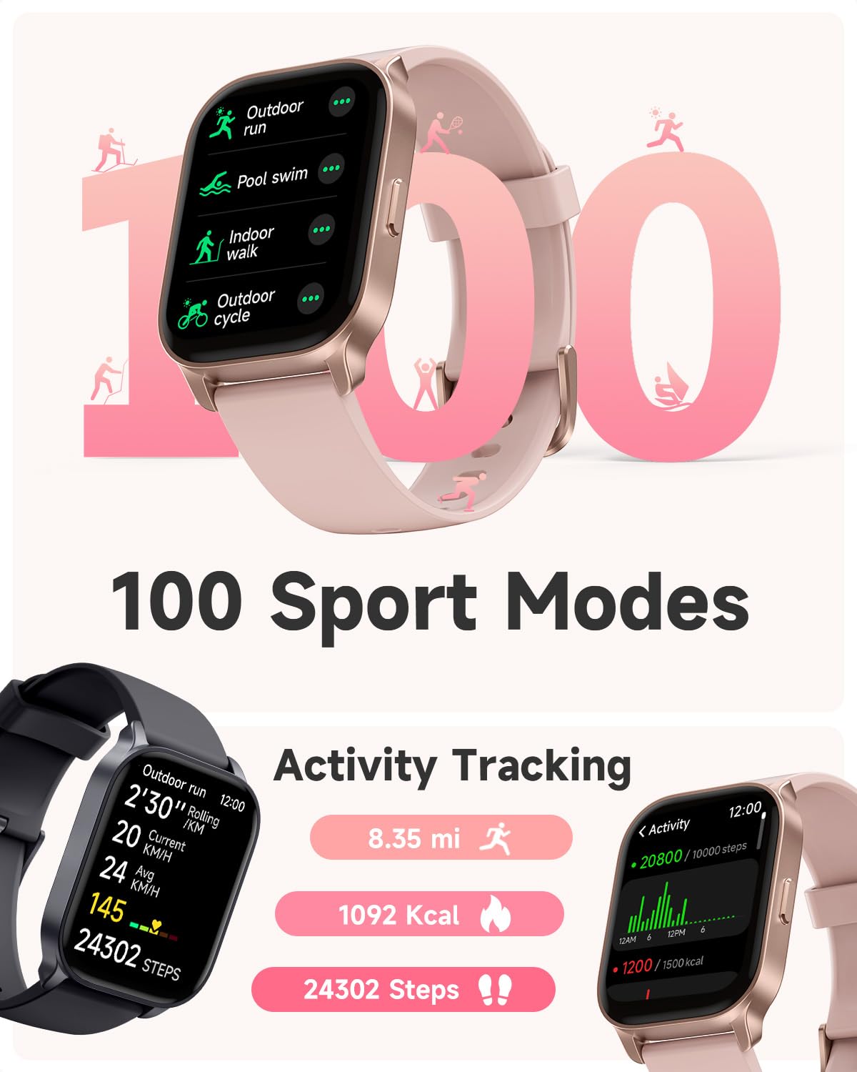 TOOBUR Smart Watch for Women, Answer/Make Calls, Alexa Built-in, Fitness Watch IP68 Waterproof/Heart Rate/Sleep Monitor/100 Sports, Step Counter, Ladies Smartwatch Compatible Android IOS