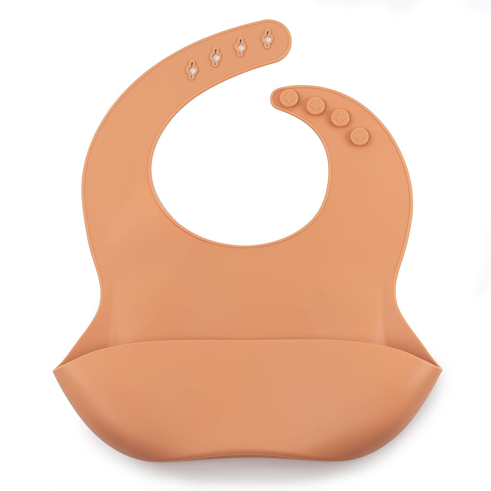 J.Børn Silicone Baby Feeding Bibs | Toddler Soft Silicone Bib | Waterproof Kids Apron | Easy To Clean Baby Weaning Protector | 4 Adjustable Sizes with Deep Front Pockets For Babies (Peach)