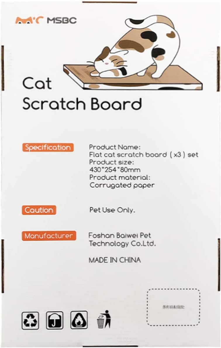 MSBC Cat Scratcher Carboard Refill Box with 3 Pieces 17"x10" Board, Kitty Cat Scratching Pad Recycle Corrugate Scratcher Cat Scratch Lounge Long Lasting Reversable : Pet Supplies