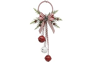 Christmas Bell Metal Hanging Jingle Bells for Door Knob with Bow 17.7 inch, Vintage Pendant Ornaments for Xmas Holiday Tree D