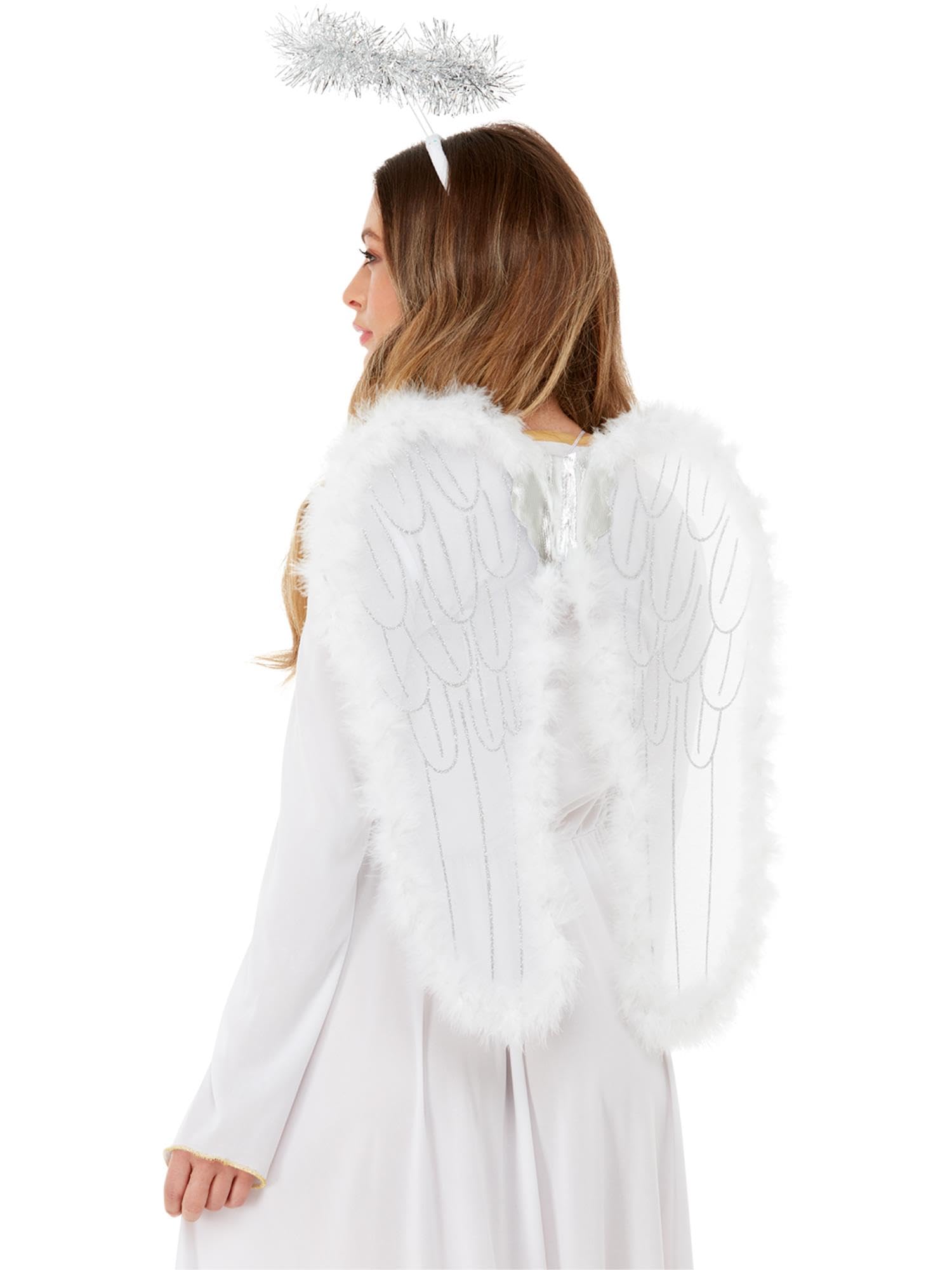 Smiffys Angel Set, Wings & Halo with Marabou, White 55x50cm/20x22in, Fairytale, Wings and Wands Fancy Fancy Dress, Angel Dress Up Accessories Halloween