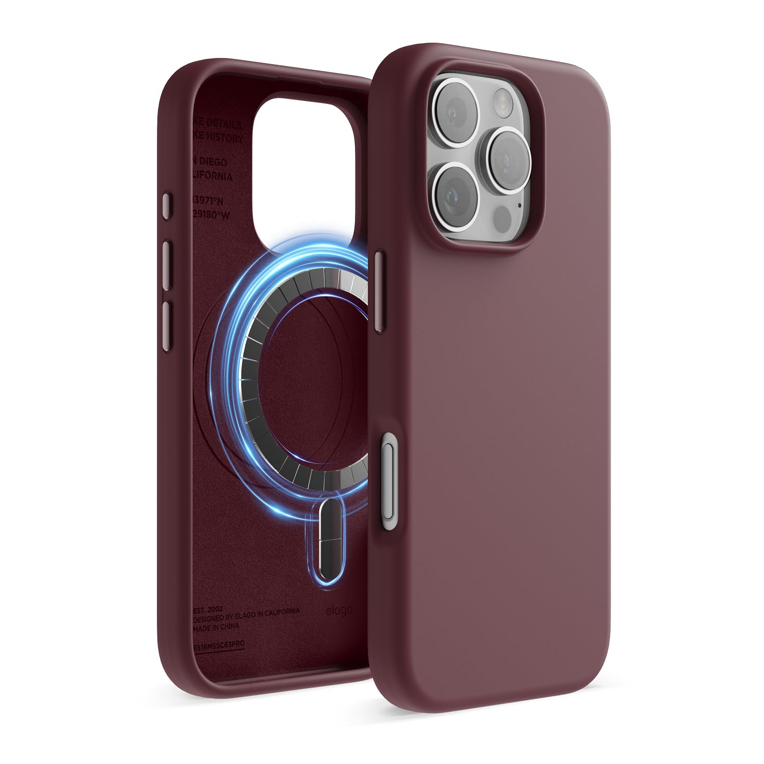 elago Magnetic Silicone Case Compatible with iPhone 16 Pro Case 6.3 Inch Compatible with All MagSafe Accessories - Built-in Magnets, Soft Grip Silicone, Shockproof (Burgundy)