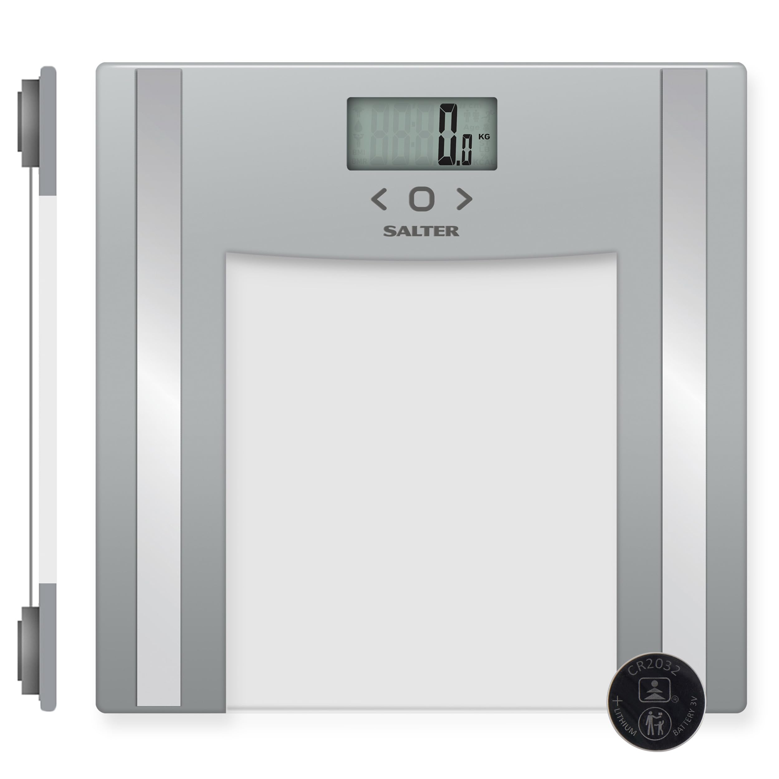 Salter 9182 SV3R Glass Analyser Bathroom Scale, 150 kg Max Capacity, Digital Weighing Scales For Body Weight/Fat/Water, Muscle/Bone Mass, BMI, 8 User Memory, Athlete Mode, Easy to Read Display, Silver — image 1