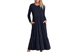 LCEPCY Women's Casual Short Sleeve Crewneck Swing Dress Casual Flowy Tiered Maxi Beach Dress with Pockets…