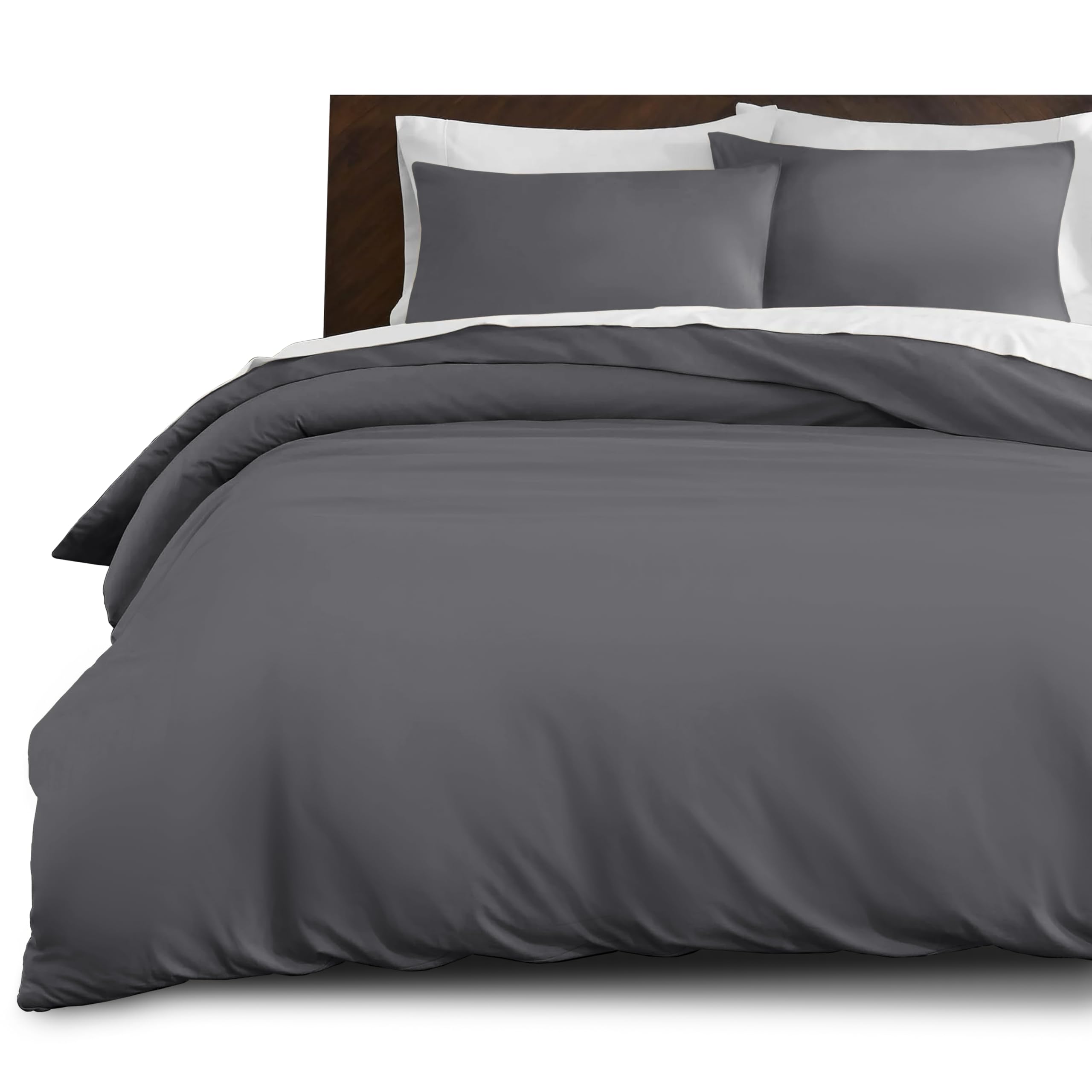 Imperial Rooms Single Duvet Cover Set Brushed Microfiber Plain Grey Bedding Set Button Closure Ultra Soft 2 PCs Quilt Cover with Pillow Case (135 x 200 Cm) — image 1