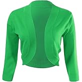 Allsense Women's 3/4 Sleeve V-Neck Cropped Bolero Shrug Cardigan