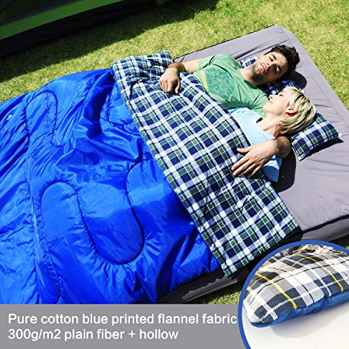 Double-Sleeping-Bag-Cotton-Flannel-Waterproof-Outdoor-Backing-Sleeping-Bag-with-2-Pillow-and-Compression-Bag-Camping-Envelope-Sleeping-Bag-for-Adults-Kids-Camping-Gear-Equipment-Traveling