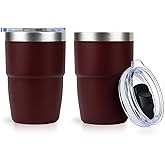 Zenbo 8 oz Stackable Espresso/Coffee Cups with Magnetic Lid, Ceramic-Lined | 18/8 Stainless Steel Mini Tumblers, Double-Wall Vacuum Insulated &amp; Dishwasher Safe for Travel, Office, Wild Berry Red-2 Pack