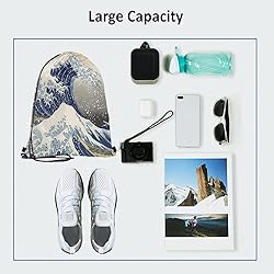 Beabes Japanese Style Wave Drawstring Backpack Bag