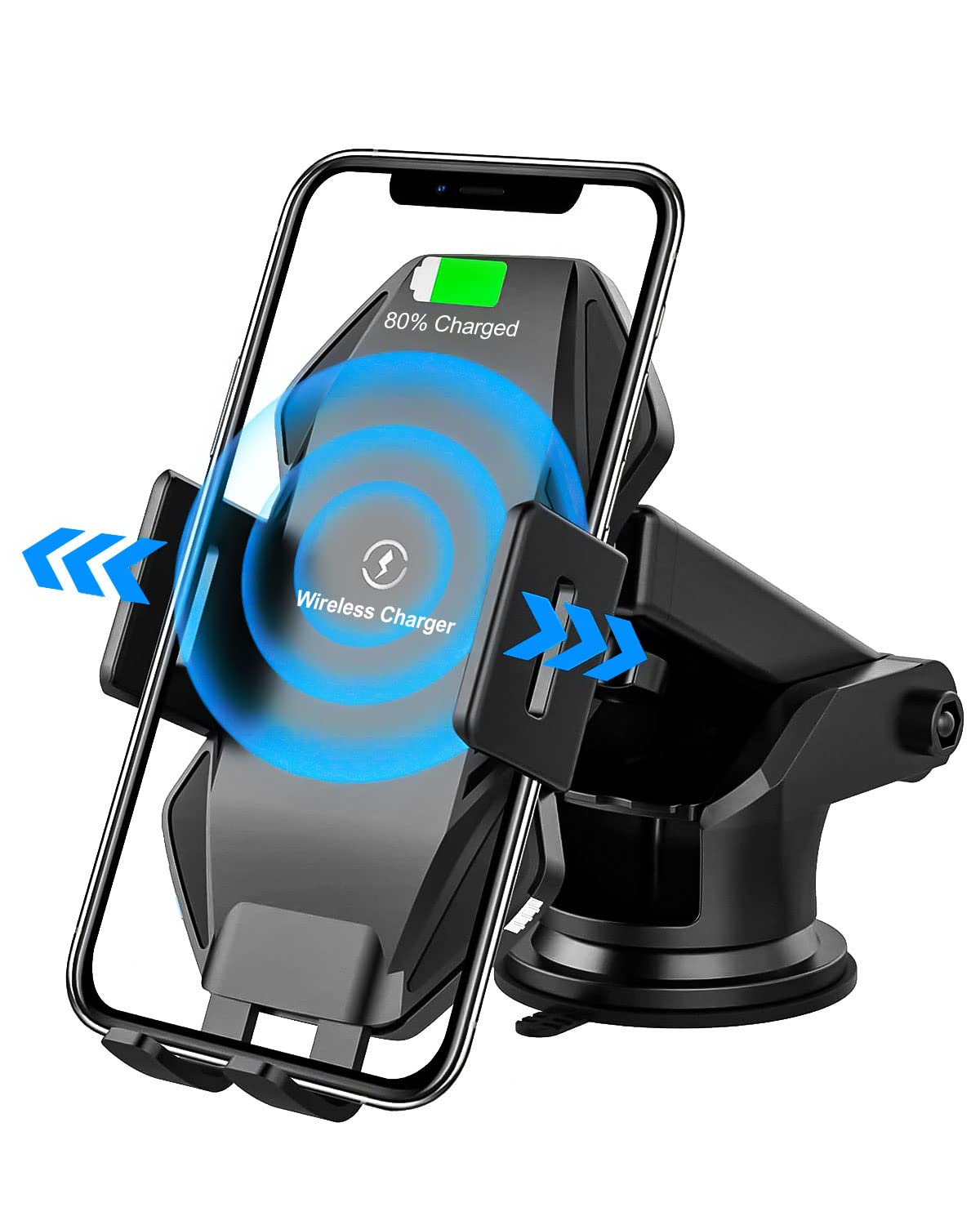 15W Wireless Car Charger Mount, Qi Fast Car Charger Automatic Clamping Dashboard+Air Vent+Windshield Phone Holder For iPhone 12/12 Pro Max/11/11 Pro/11 Pro Max/XR/XS Max/Galaxy Note 10/S10