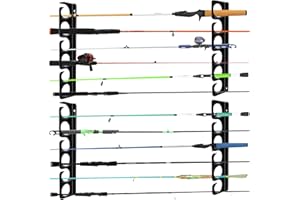 HANGEASE Fishing Rod Rack Pole Wall or Ceiling Storage Holder Hook Keeper Display Hanger Organizer Mount for Garage, Cabin Storeroom Porch and Basement Poles Holds 12 Rods Heavy Duty Metal safe