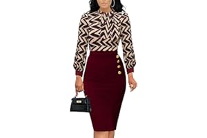 ZONJIE Work Dresses for Women Formal Long Sleeve Wear to Work Office Business Church Dress Elegant Party Midi Pencil Dresses