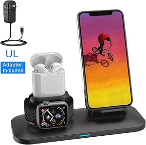 Wireless Charger, 3 in 1 Charging Station for Apple, Wireless Charging Stand Apple Watch Charger for Apple Watch and iPhone Airpod Compatible for iPhone X/XS/XR/Xs Max/8 Plus iWatch 4 3 2 1 Airpods1 2