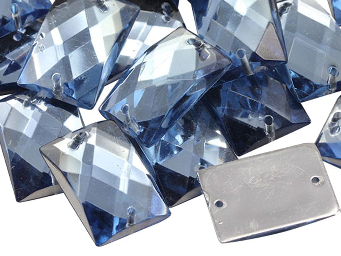 Allstarco 25x18mm Blue Sapphire Lt. CH02 Flat Back Rectangle Sew On Beads for Crafts Plastic Acrylic Rhinestones with Holes for Sewing, Clothing Embelishments, Costume Cosplays 18 Pieces