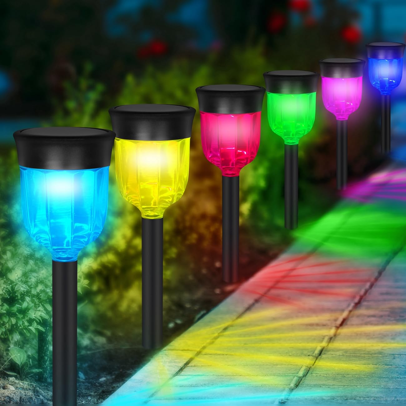 LED Solar Light Outdoor, SOMOKY 6 Packs Solar Pathway Lights with 7 Color Changing Waterproof IP65, Auto On/Off Outdoor Solar Landscape Lights/Pathway Lights for Lawn, Back Yard and Walkway