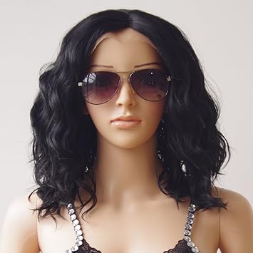 16inch 1b Off Black Wavy Short Curly Lace Front Wig For Black