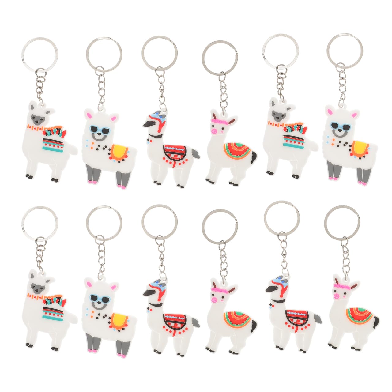 Amosfun 12pcs Alpaca Keychain - 4 Styles Alpaca Keyring Bag Hanging Charms, Animal Keyrings for Theme Party Favor Bag Fillers