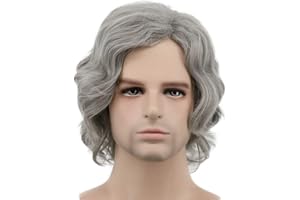 karlery Men Short Bob Wave Gray Wig Halloween Cosplay Wig Anime Costume Party Wig