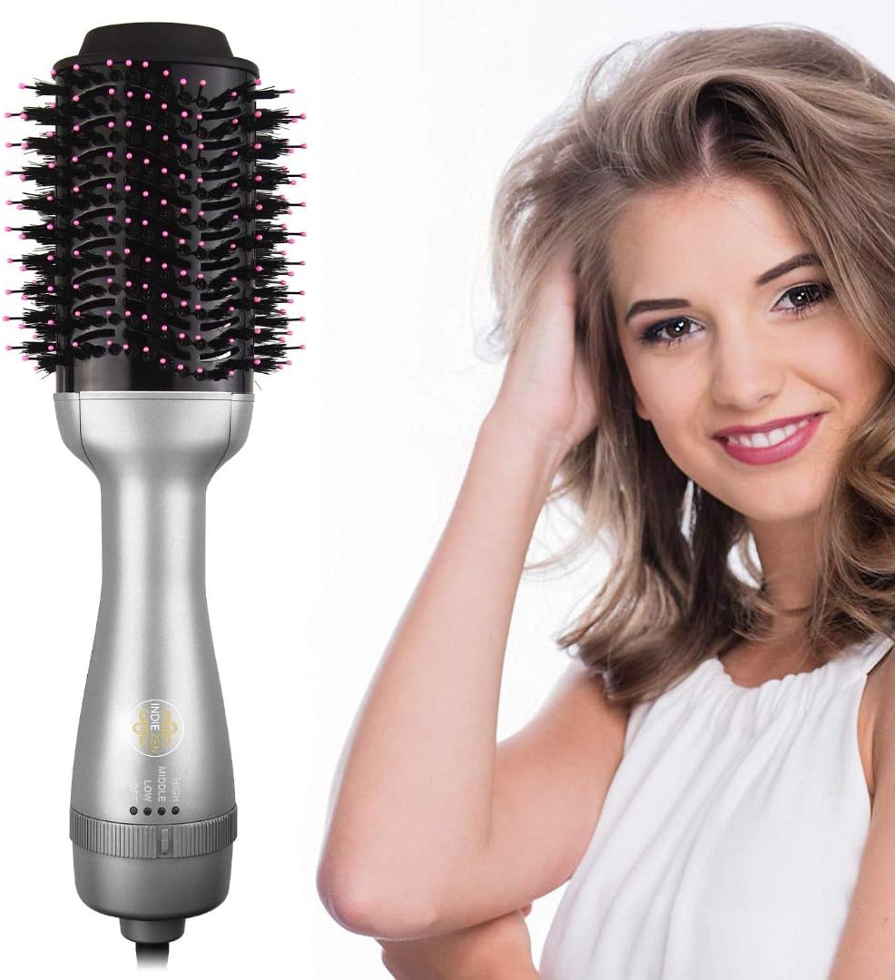 ONE STEP HAIR DRYER AND VOLUMIZER - HOT AIR BRUSH - 3 in 1 Hair Blow Dryer Brush - Hair Straightener & Curling Brush - 2 Speed Hot and Cool Setting, Fast Drying - Hair Dryer Brush - Carry Bag & Video