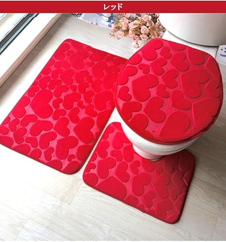 Amazon Co Jp トイレ バス3点セット バスマット トイレマット トイレのふたカバー バスルームマット 足ふきマット お風呂マット ユニットバス レッド ホビー