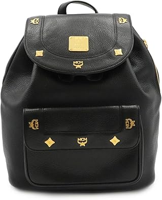 Amazon エムシーエム Mcm バックパック リュック リュックサック デイパック レザー 黒 ブラック ゴールド金具 中古 ショルダーバッグ
