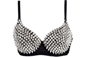 Aiuem Punk Dancing Performance Gold Metallic Rivets Studded Strappy Bra Women Sexy Bras