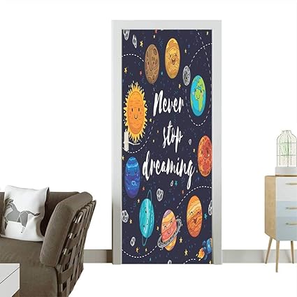 Amazoncom 3d Photo Door Murals Cute Outer Space Planets