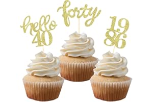 BCHOCKS Gold Glitter 40th Birthday Cupcake Toppers 40th Birthday Celebrating Party Decorations - Set of 24