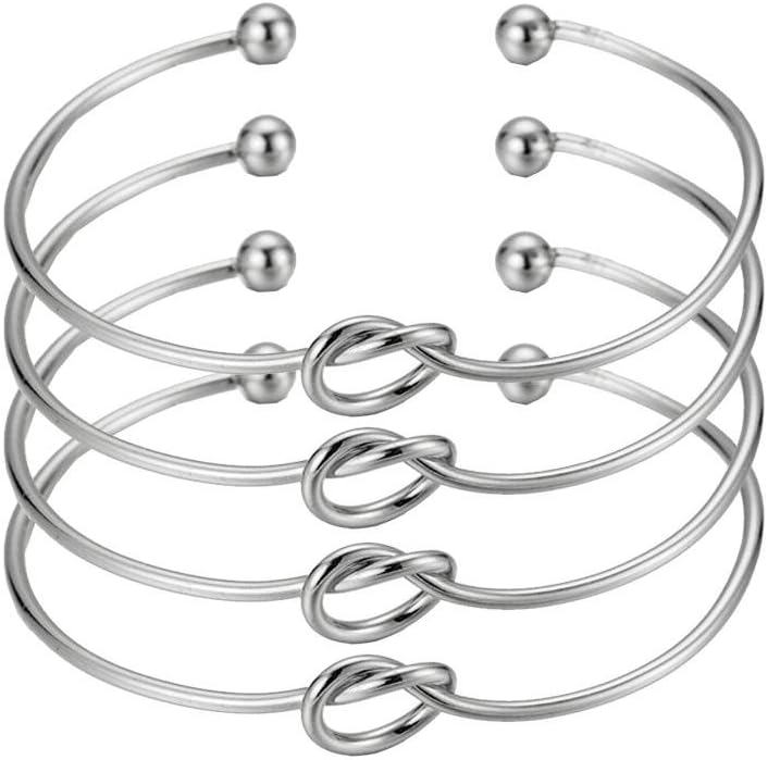 YISSION 4 Pack Simple Love Knot Bracelet Knot Bangle Open Cuffs for Women Stretch Bracelet Knot Bangles