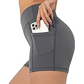 Darkterror Workout Shorts Women Spandex High Crossover Waist Gym Athletic Yoga Running with Pockets