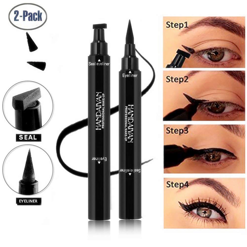 Amazon Com Bonniestore 2 Pack Dual Ended Winged Eyeliner Stamp Waterproof Black Seal Pencil Long Lasting Wing Makeup Eye Liner Pen 2 Pack Beauty