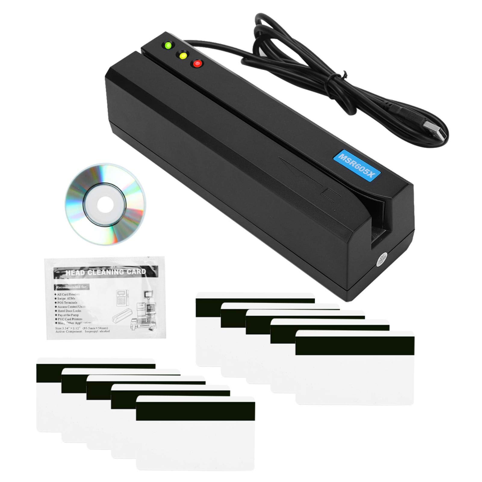 Writer Encoder Scanner,MSR605X Magnetic Strip Card Reader LED Indicator Magstripe Writer 3 Tracks Free Software to Install Card Reader Writer USB Swipe Encoder Magnetic Stripe Card