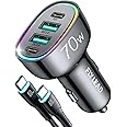 FLYLEAD 70W 4 Ports Car Charger [A Must for Family Travel] Super Fast USB C Car Charger Adapter for iPhone 16/15 Pro Max Plus Samsung Galaxy S25