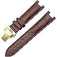 GANYUU Genuine Leather Watchband for GC 22 * 13mm 20 * 11mm Notched Strap Withstainless Steel Butterfly Buckle Men and Women Watch Belt (Color : Brown Gold, Size : 22-13mm)