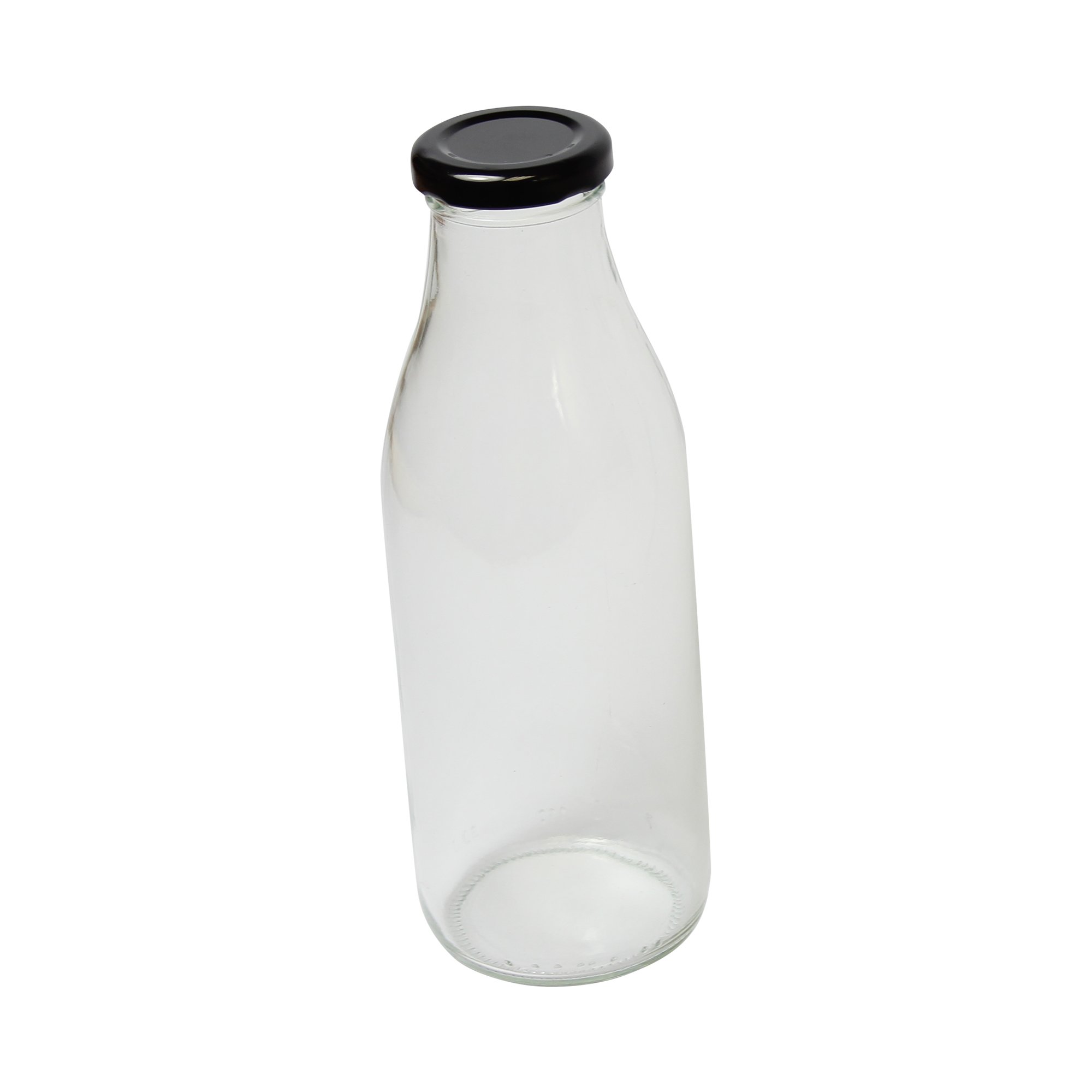 5X Clear Retro Glass Milk Bottles (Black Lids Included) 500ml