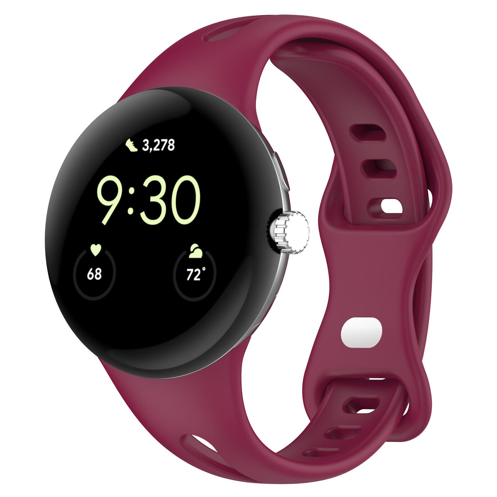 Panda Bobo Strap Compatible for Google Pixel Watch 2 / Google Pixel Watch Strap, Soft Silicone Adjustable Sport Replacement Wrist Bands for Women Men (Burgundy)