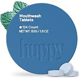 Huppy Mouthwash Tablets, Nano Hydroxyapatite, Alcohol Free and Fluoride Free, Natural Fresh Breath, Remineralizing, SLS Free, Plastic Free, Travel Friendly Chewable Tabs, Cool Mint Flavor, 124 Count