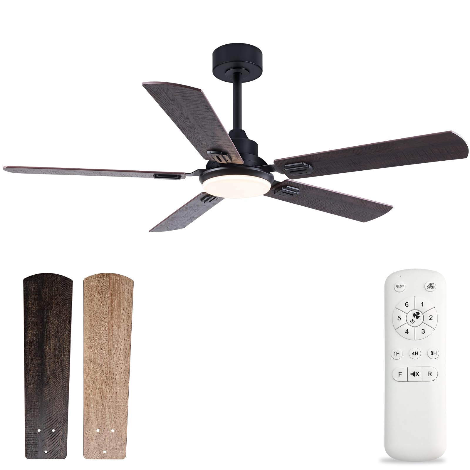 Photo 1 of BOOMJOY 52 inch Ceiling Fans with Lights and Remote, Black Ceiling Fan with Light, Modern Ceiling Fan for Bedroom, Low Profile Outdoor Ceiling Fan for Patios, Reversible, 3 Color Memory LED, DC Motor