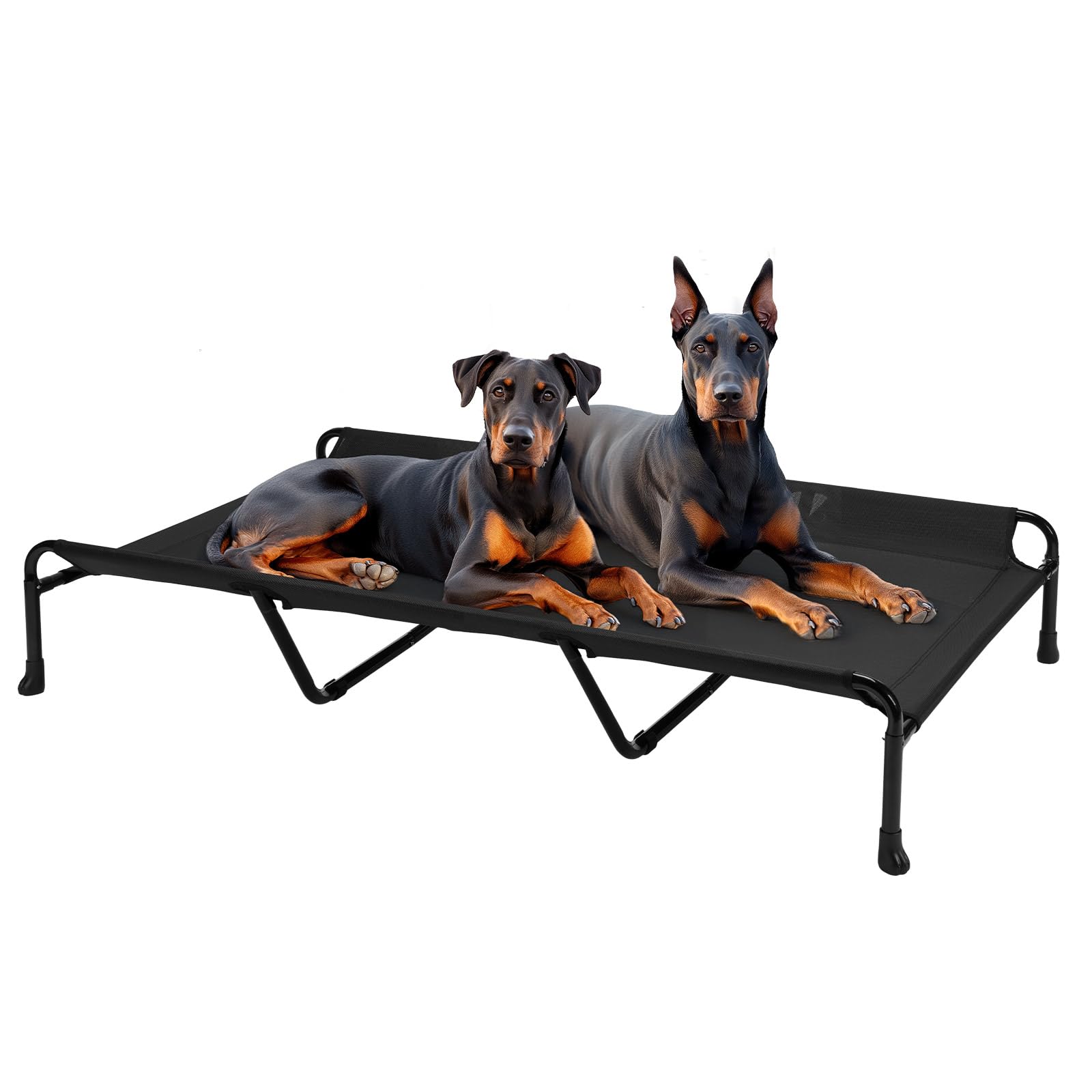 Photo 1 of Veehoo Cooling Elevated Dog Bed, 59" x 37" Raised Dog Beds for Large Dogs, Outdoor Dog Bed with Guardrail, Upgraded Non-Slip Feet, Breathable Teslin Mesh, Portable Camping Dog Cot, Beige Coffee