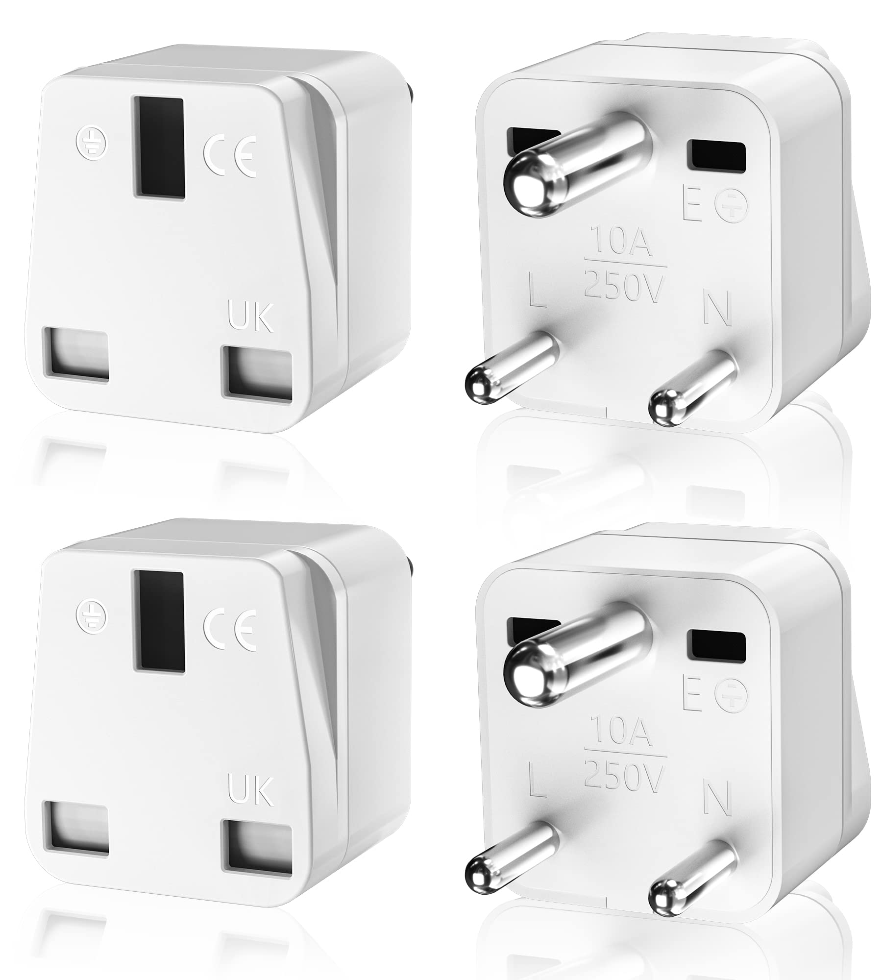 PABANCE 4 Pack 3 Pin UK to India Plug Adapter, UK to India/Sri Lanka Travel Adapter, Type D Plug Adapter, for India, Sri Lanka, Pakistan, Yemen(White)
