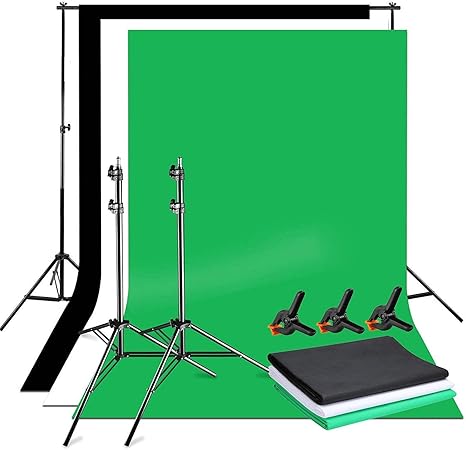 Amazon Yisitong 背景スタンドキット 写真撮影用 背景サポートシステム 調節可能 背景スタンド 2 3m 三色綿布背景布 白 黒 緑 1 7 2 8m 強力クリップ 3 写真撮影用 バックペーパー 背景布 通販