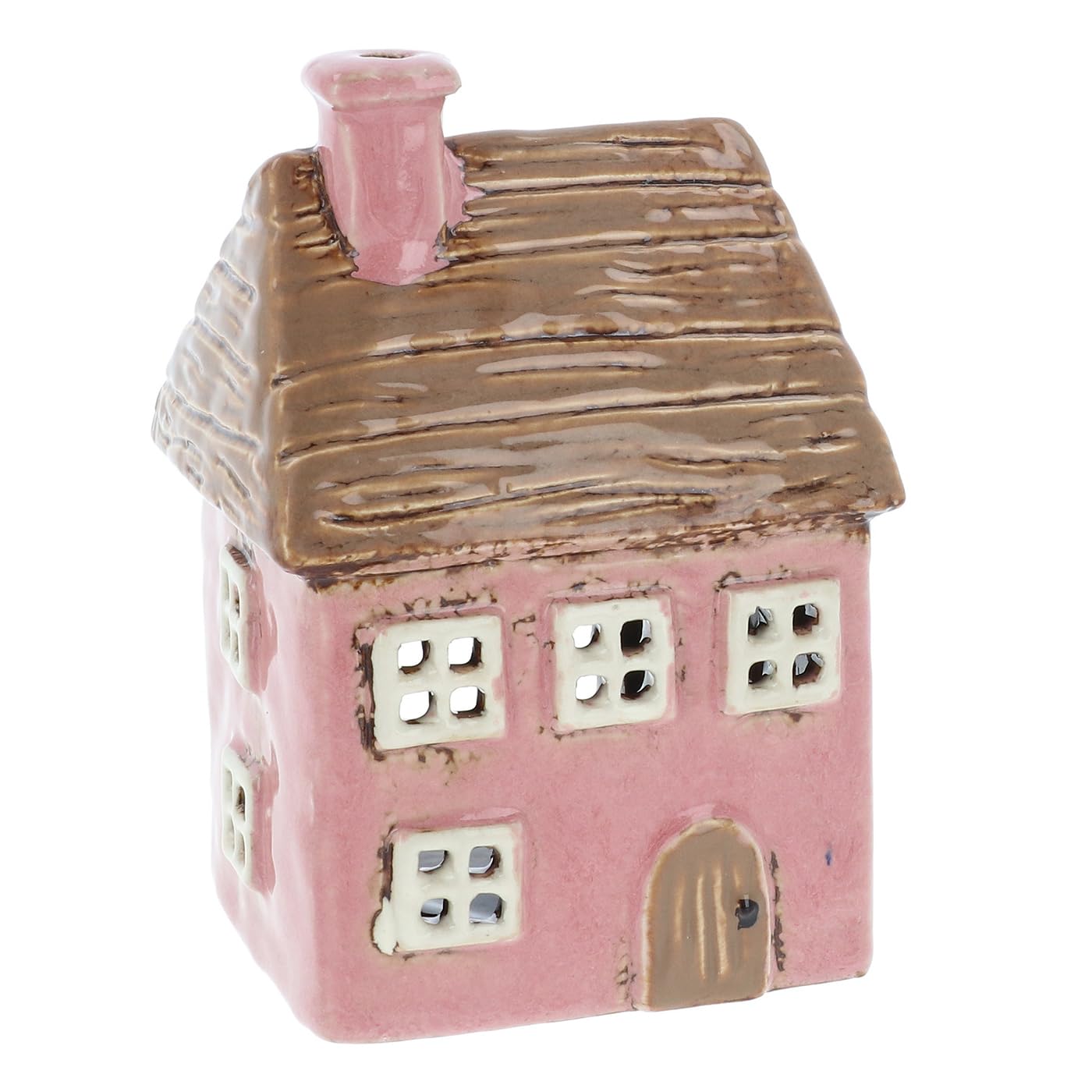 Shudehill Giftware Village Pottery Thatched Roof House Tealight Holder - Aqua, Blue, Pink & Cream (Pink)