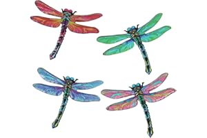 dreamskip Metal Dragonfly Wall Decor Art, 4 Pack Colorful Metal Dragonflies Outdoor Wall Art, Hand Painted Outdoor Wall Decor For Garden, Yard, Fence, Patio, Outside, Living Room Decoration