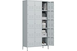 Letaya Metal Lockers for Employees-15 Door Storage Locker with Shelves and Lockable Steel Cabinet for School,Gym,Office,Staff(Grey, 15 Door)