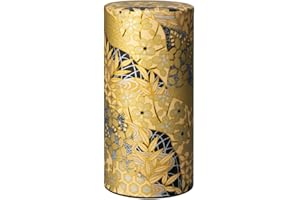 野口熊太郎茶園 Japanese Tea Canister Tin Golden Pattern/Double Lid/Japanese Washi Paper Pasted /200g Tea Capacity/Loose Leaf Tea Storage/Storage Container with Lid
