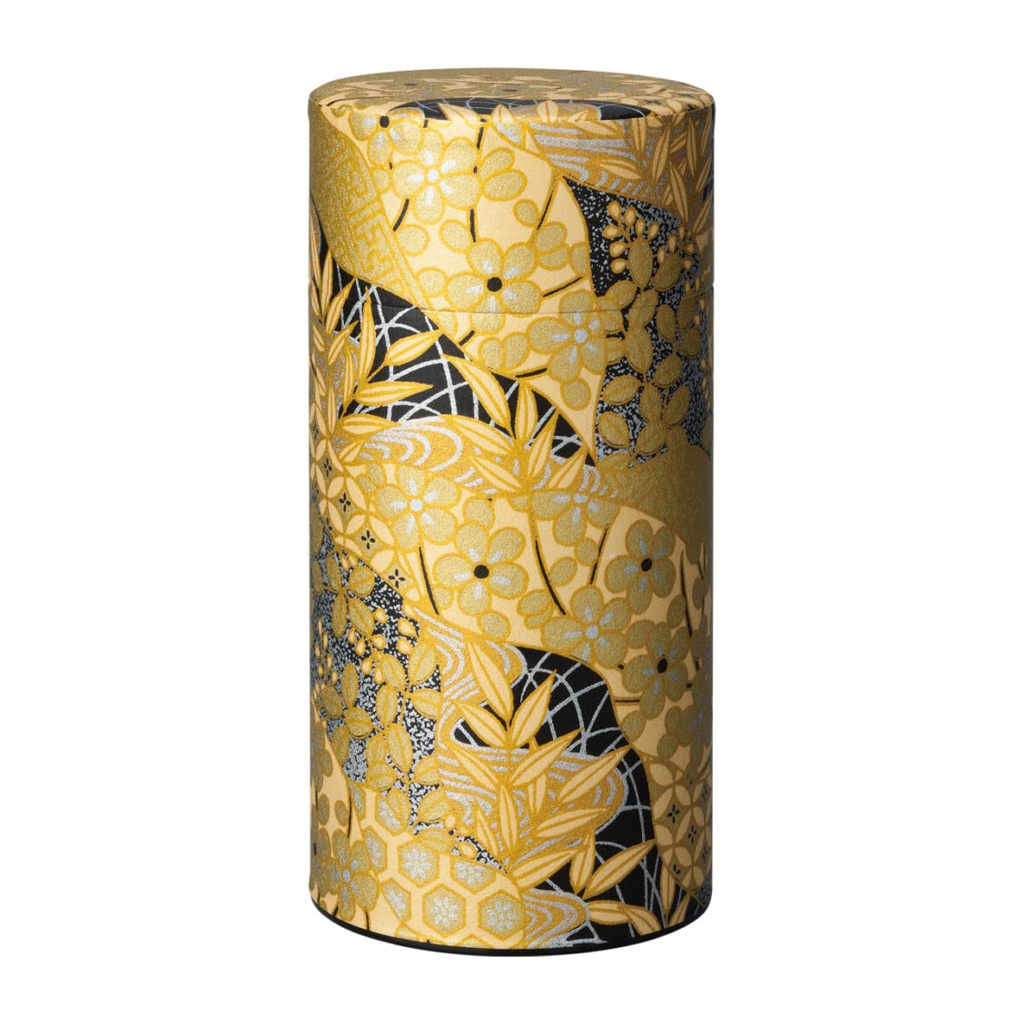 Photo 1 of ??????? Japanese Tea Canister Tin Golden Pattern/Double Lid/Japanese Washi Paper Pasted /200g Tea Capacity/Loose Leaf Tea Storage/Storage Container with Lid