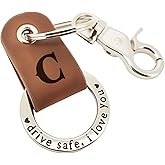 Japrex Embossed Leather Keychain, Personalized Keychain For Him, Engrave with Name Initial, Gift for Him, Boyfriend Gifts
