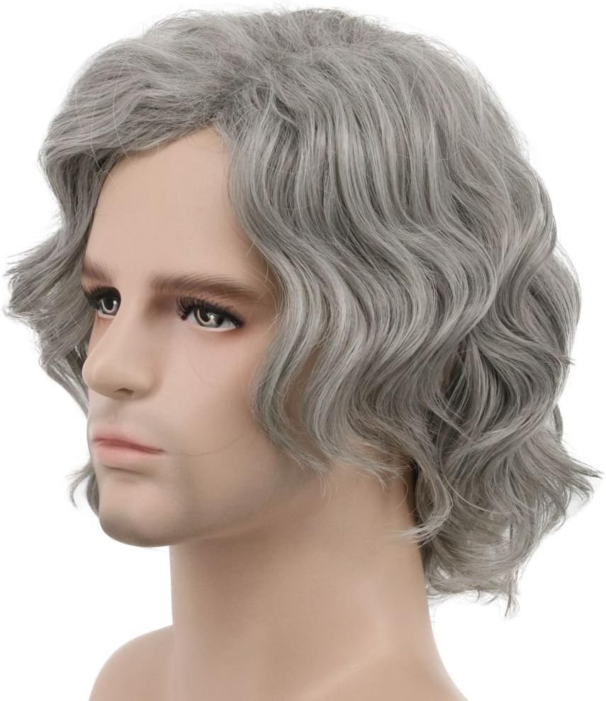 Karlery Men Short Bob Wave Gray Wig Halloween Cosplay Wig Anime Costume Party - Image 3