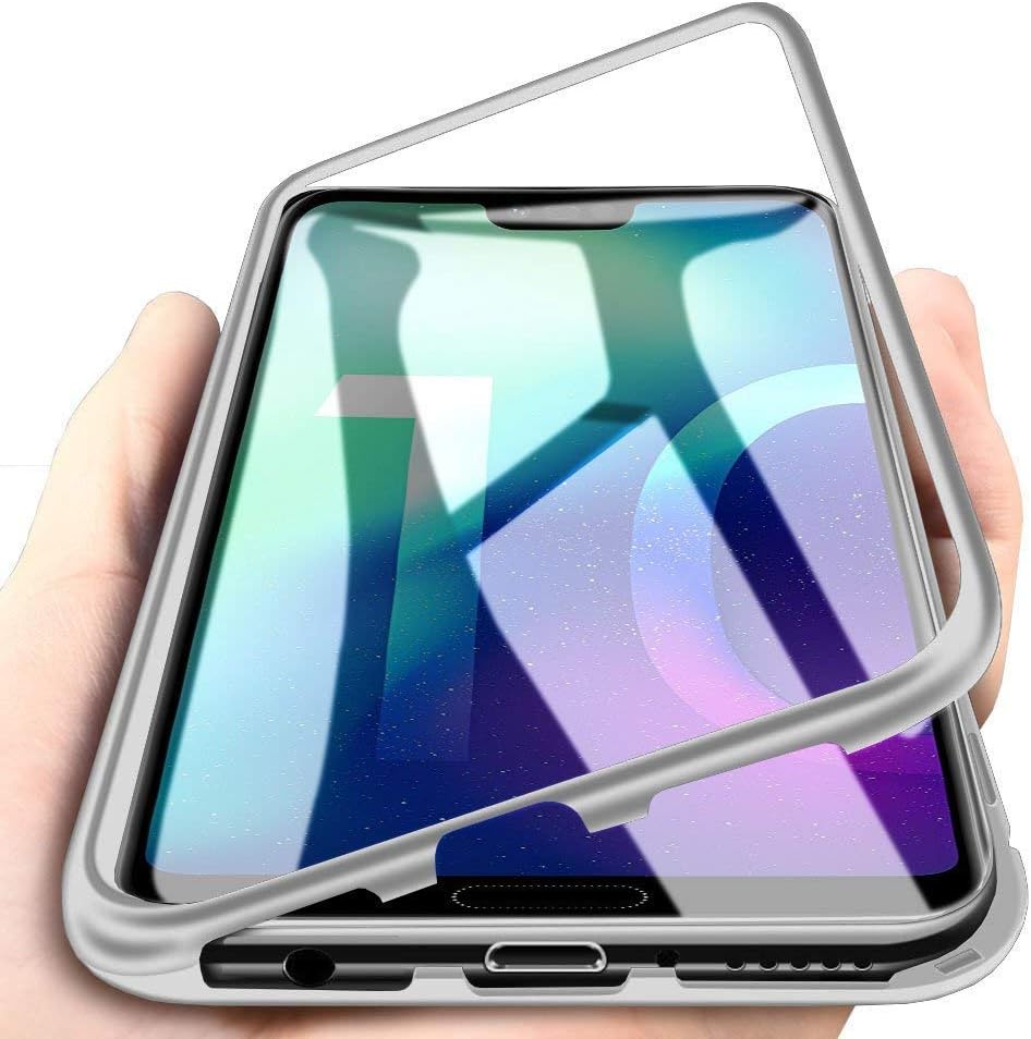 Livix™ Magnetic Adsorption Metal Bumper Tempered Glass Clear Shockproof Full Cover Case for Huawei Nova 3i (Silver)