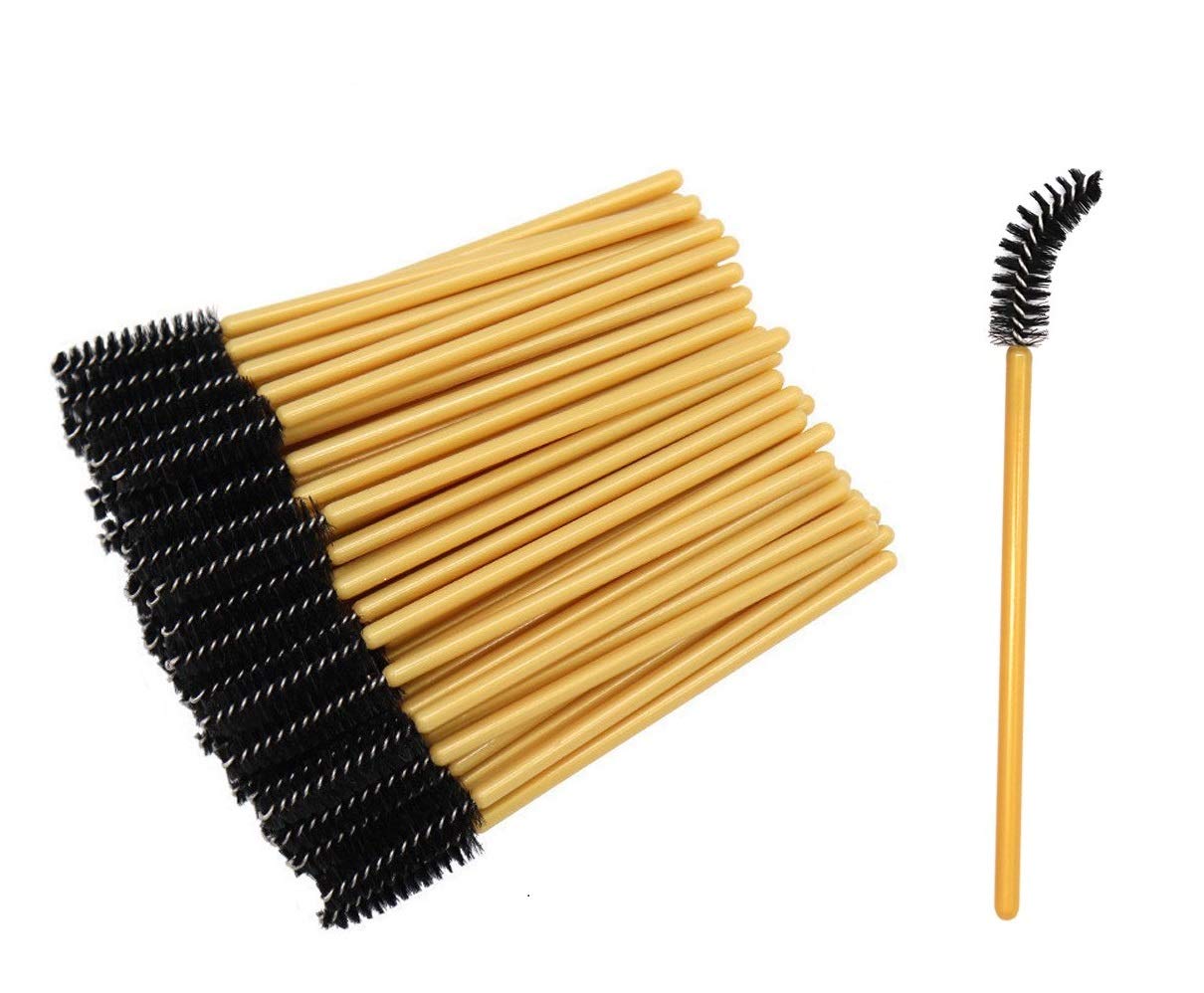 200 Mascara Wands Bulk Disposable Eyelash Eye Brow Brushes Applicator Spoolie Applicator Lash Extensions Makeup Tool Set Gold And Black (200)